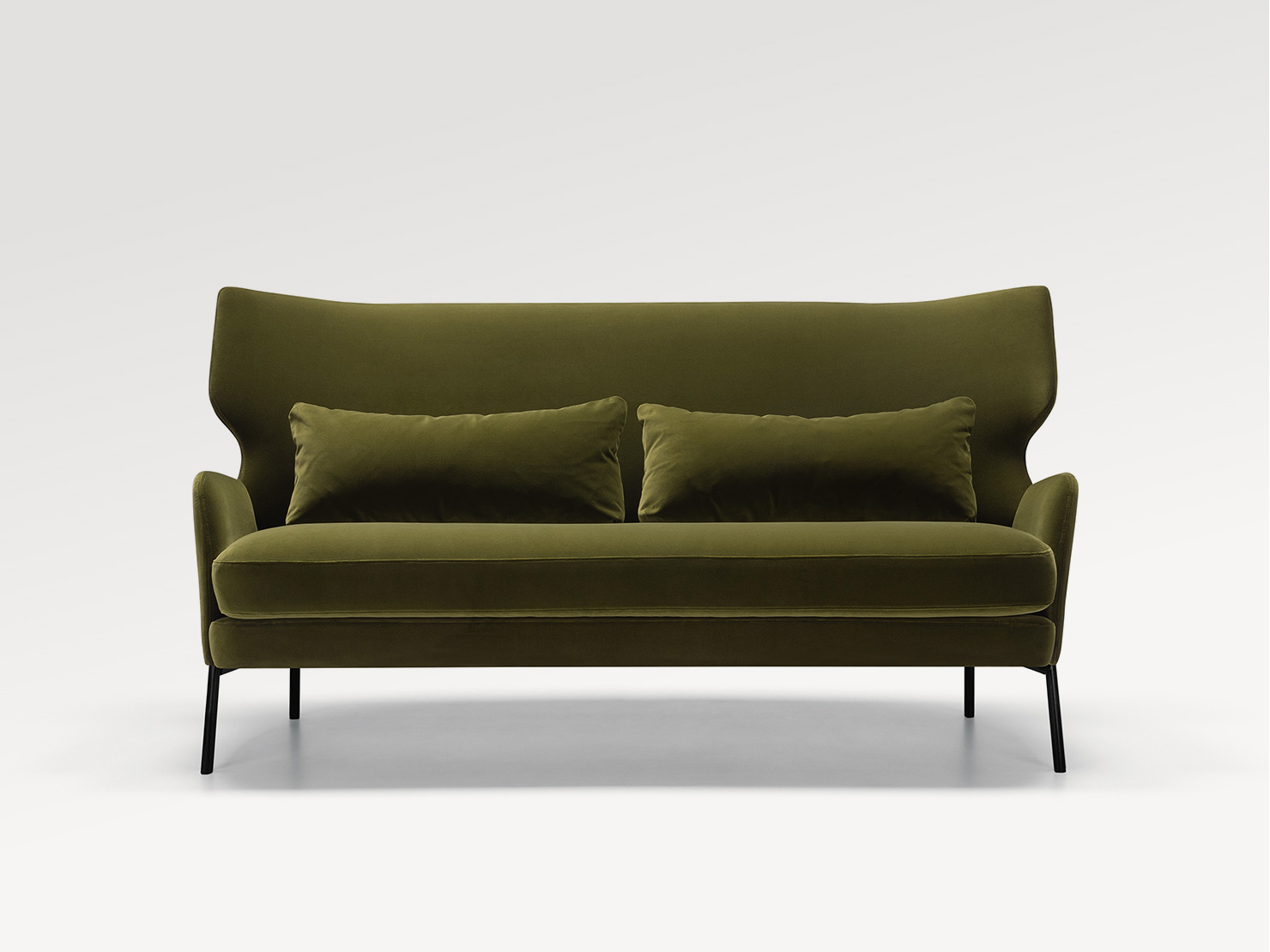 Canapé moderne GARIBALDI en velours vert avec design élégant et pieds métalliques noirs