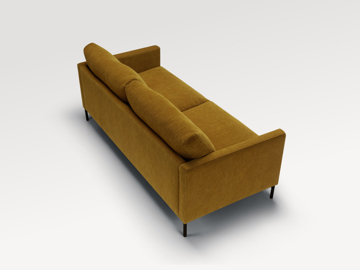 Canapé biplace contemporain MENTON en tissu de velours couleur moutarde et base métallique noire pour intérieur design