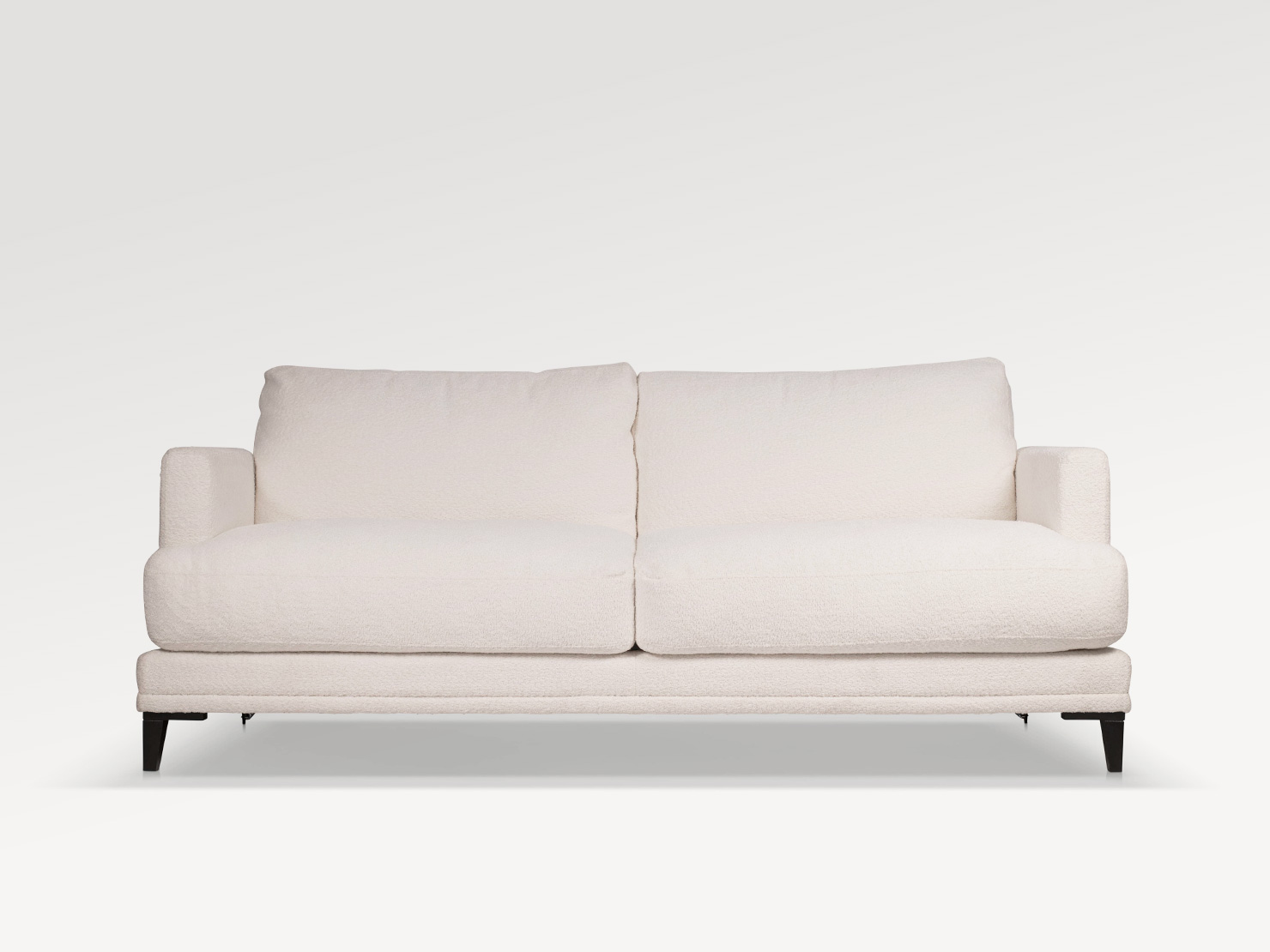 Canapé convertible Alma 3 places en bouclette blanche , design moderne, pratique pour petits espaces.