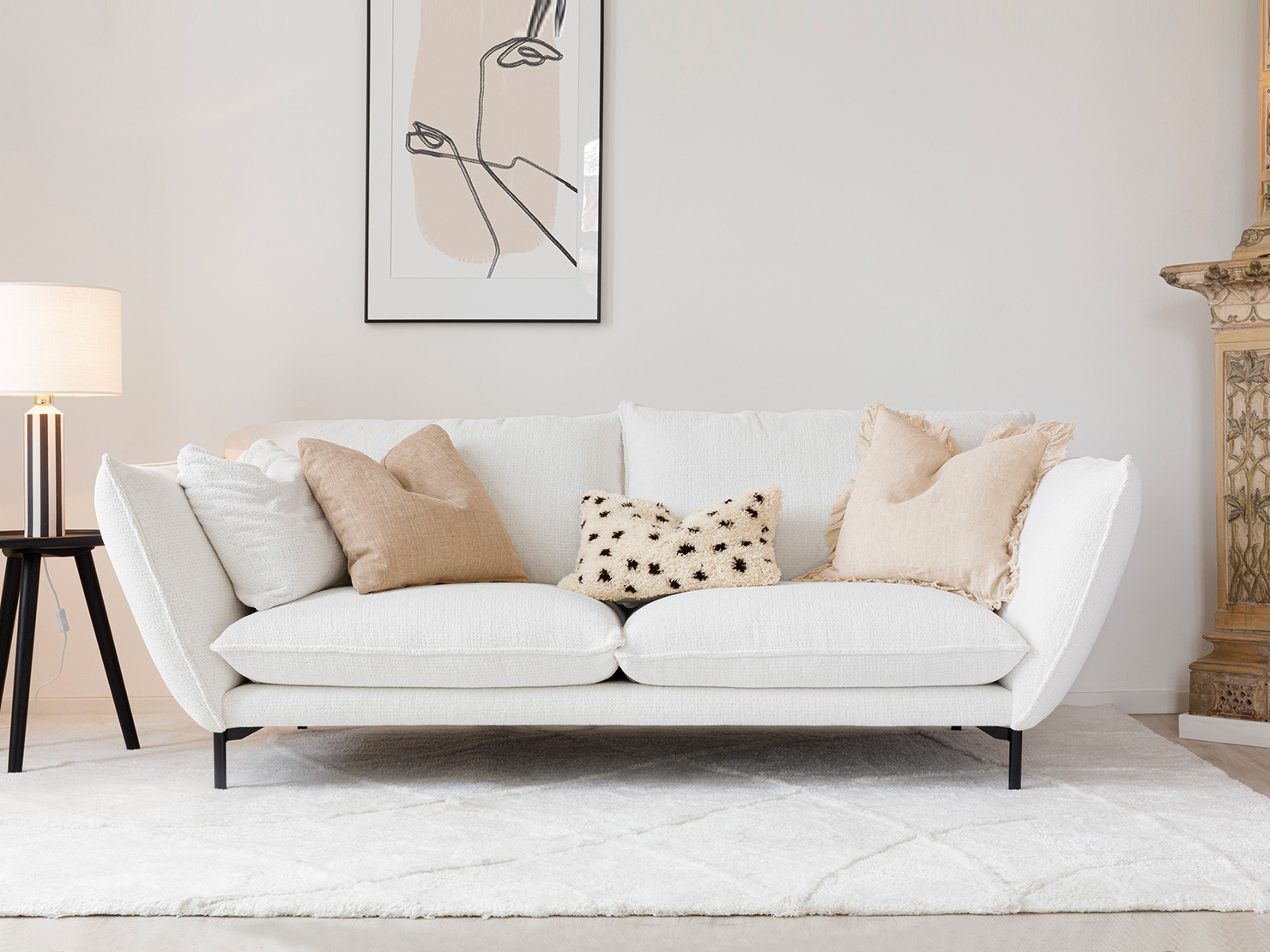 acheter Canapé 3 places tissu chenille 1 off-white Biarritz - 214x101x84cm - FRANCE CANAPÉ ®