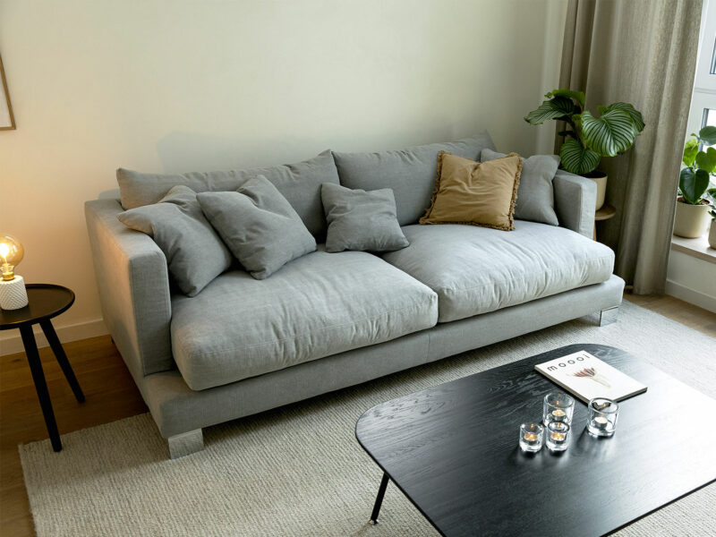 Canapé 3 places tissu texturé 1 (avv2) natur Calvi - 232x114x81/43cm ...