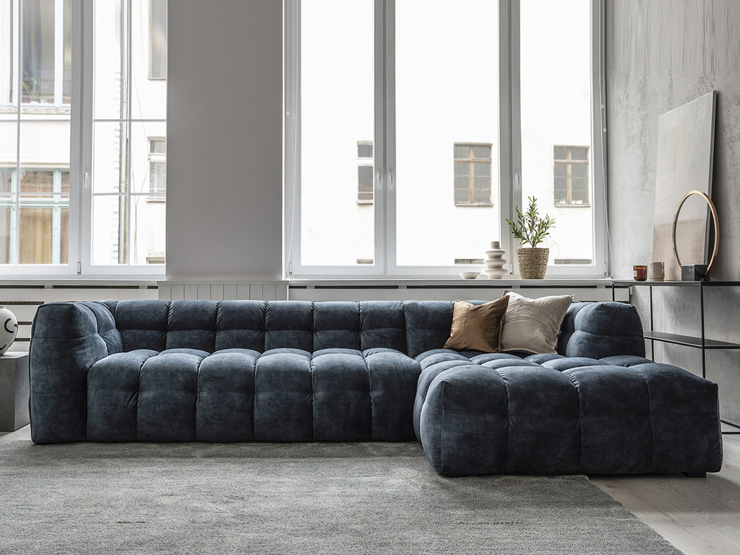 acheter Canapé d'angle méridienne velours 350/64 PETROL Marly - 292x170/105x68cm - FRANCE CANAPÉ ®
