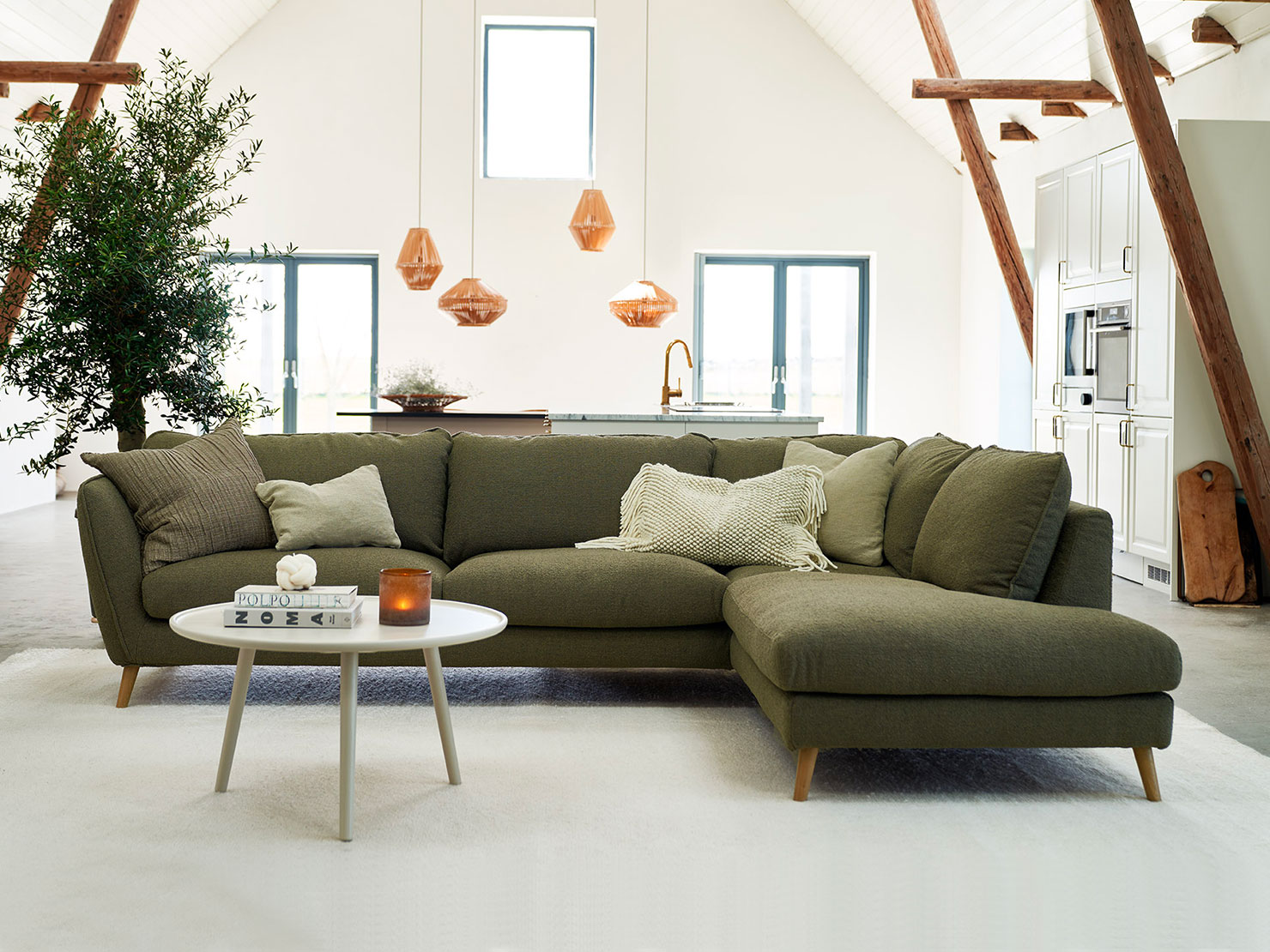 acheter Canapé d'angle tissu texturé 6 (XE6E6) olive brown Suffren - 317x158/102x85cm - FRANCE CANAPÉ ®
