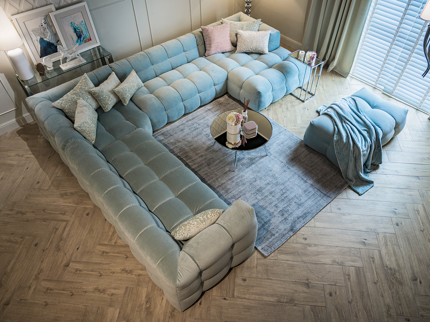 acheter Canapé grand angle velours 350/19  GREY - GREEN Marly - 294/378x105x68cm - FRANCE CANAPÉ ®