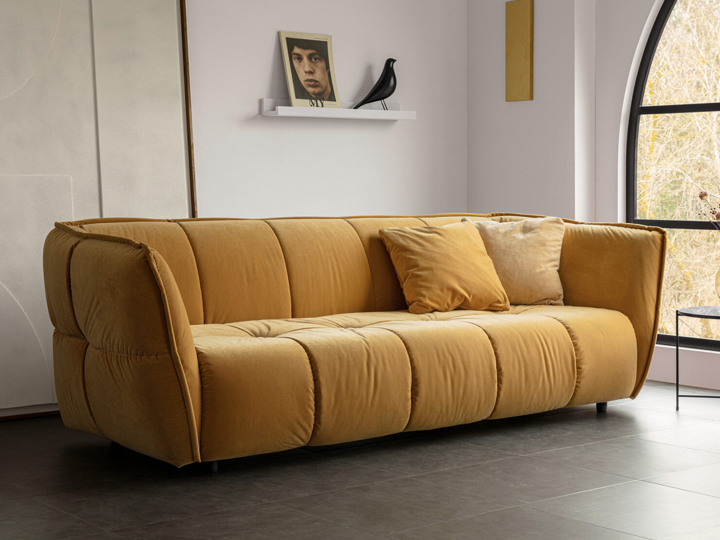 acheter Canapé 3 places velours jaune Elydic - 238x104x78cm - FRANCE CANAPÉ ®