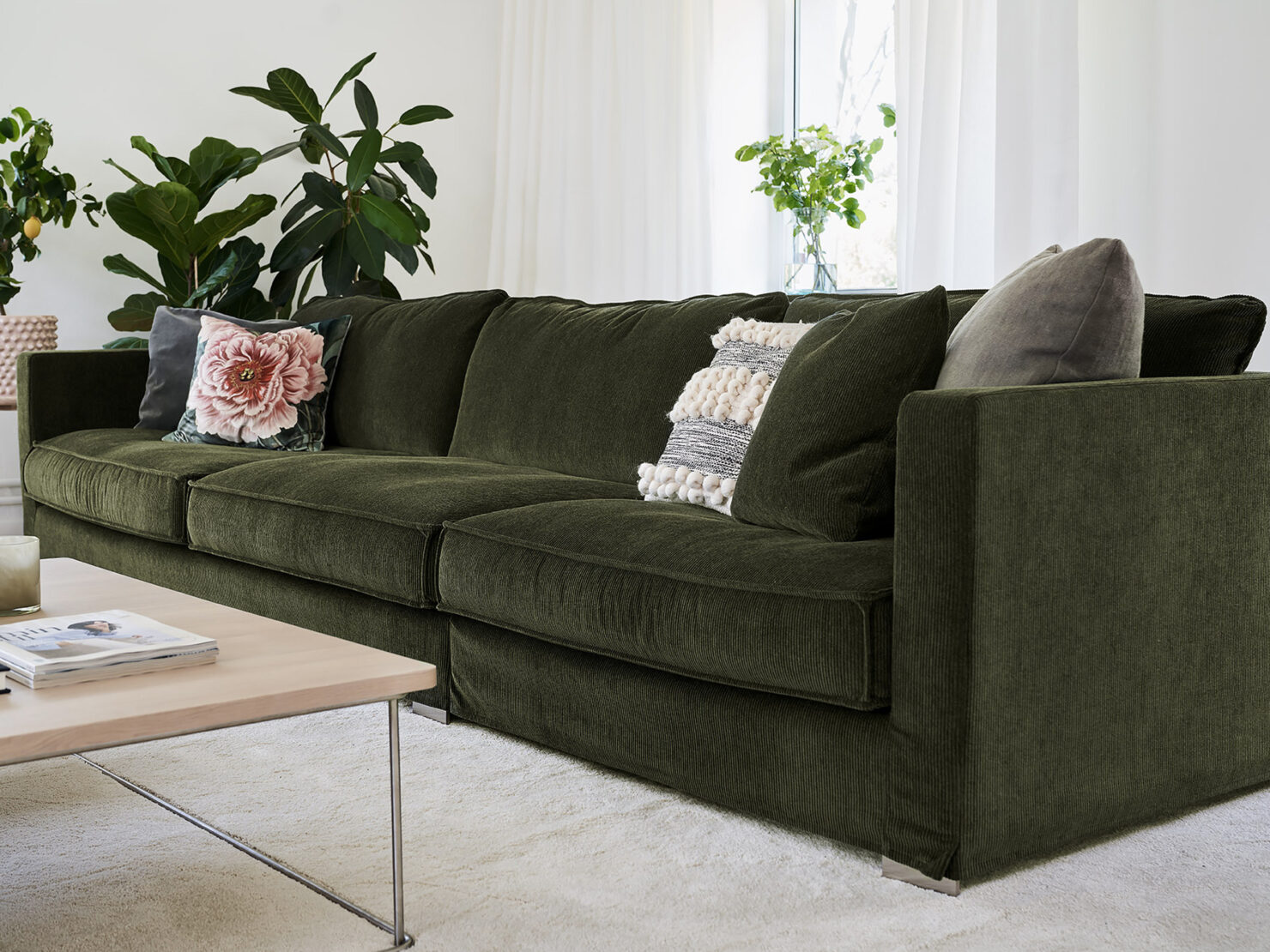 acheter Canapé 5 places tissu texturé vert Dinard - 341x110x85cm - FRANCE CANAPÉ ®