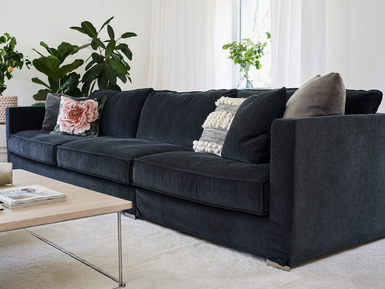 acheter Canapé 5 places tissu texturé noir Dinard - 341x110x85cm - FRANCE CANAPÉ ®