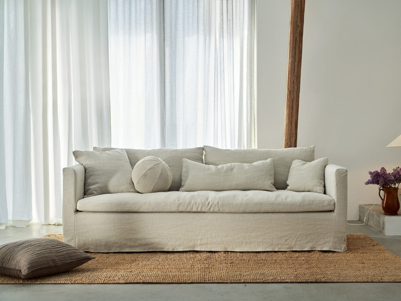 acheter Canapé 3 places tissu uni 1 (23) natur Lacanau - 230X107X84cm - FRANCE CANAPÉ ®