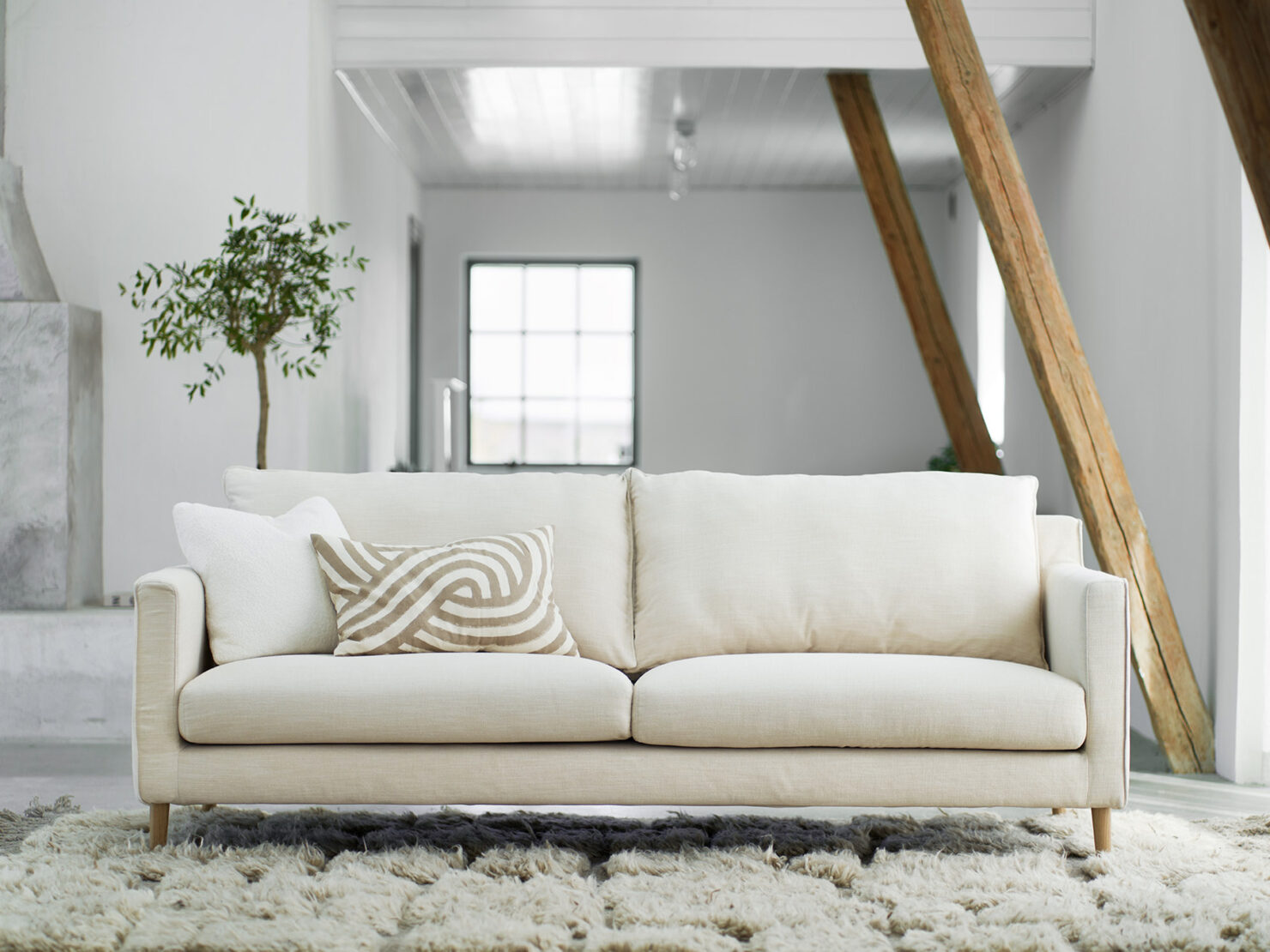 acheter Canapé 3 places tissu uni blanc SEVRES - 223x103x94cm - FRANCE CANAPÉ ®