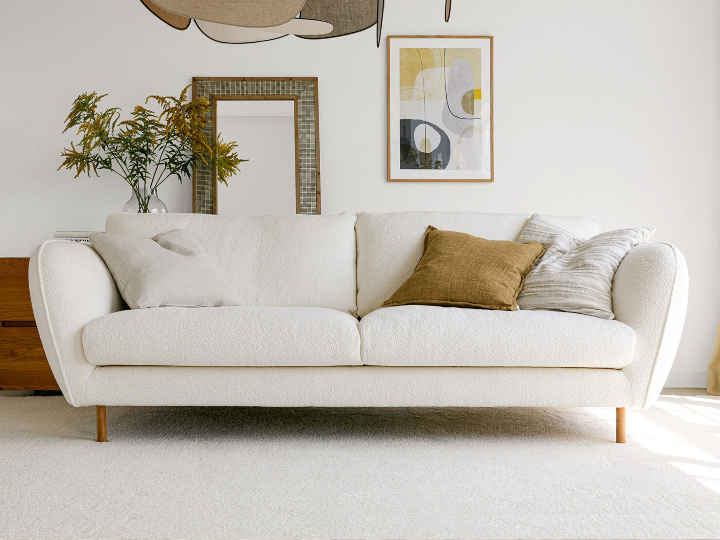 acheter Canapé 3 places tissu bouclette blanc Eloise - 226x102x84cm - FRANCE CANAPÉ ®