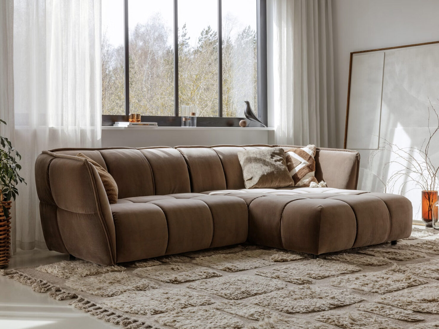 acheter Canapé d'angle velours marron Elydic - 276/174x104x78cm - FRANCE CANAPÉ ®