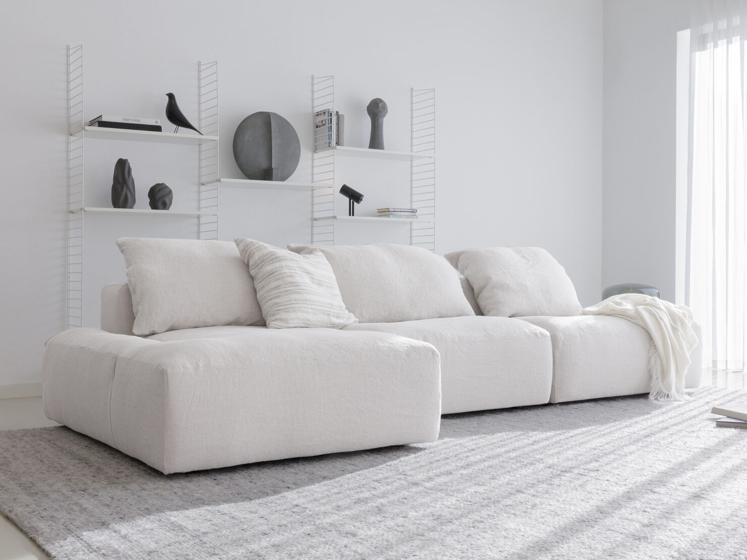 acheter Canapé d'angle tissu uni blanc Ferney-Voltaire - 335x105/155x93cm - FRANCE CANAPÉ ®