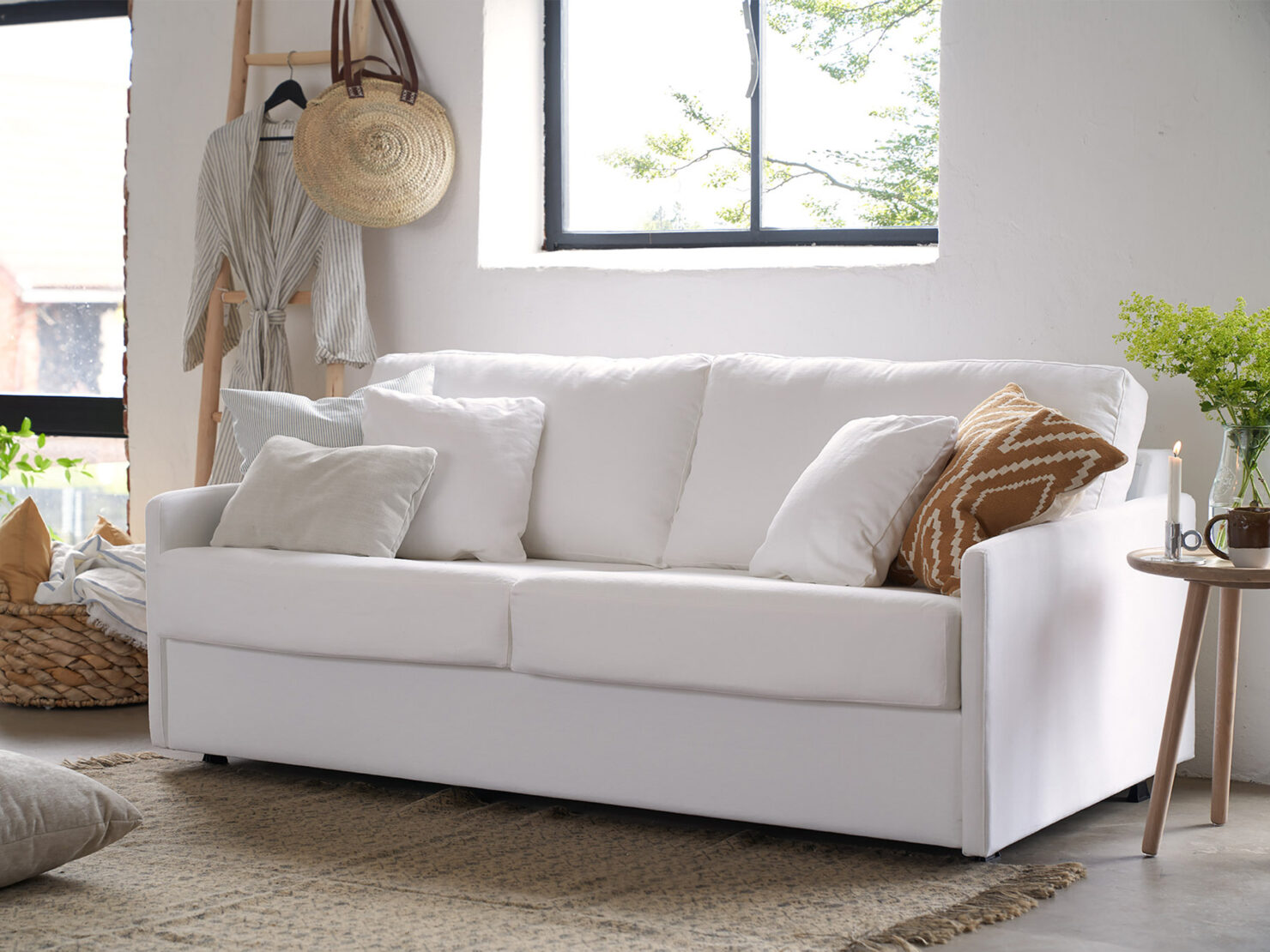 acheter Canapé 4 places convertible  tissu uni blanc Lunel - 196 x 100 x 88cm - FRANCE CANAPÉ ®