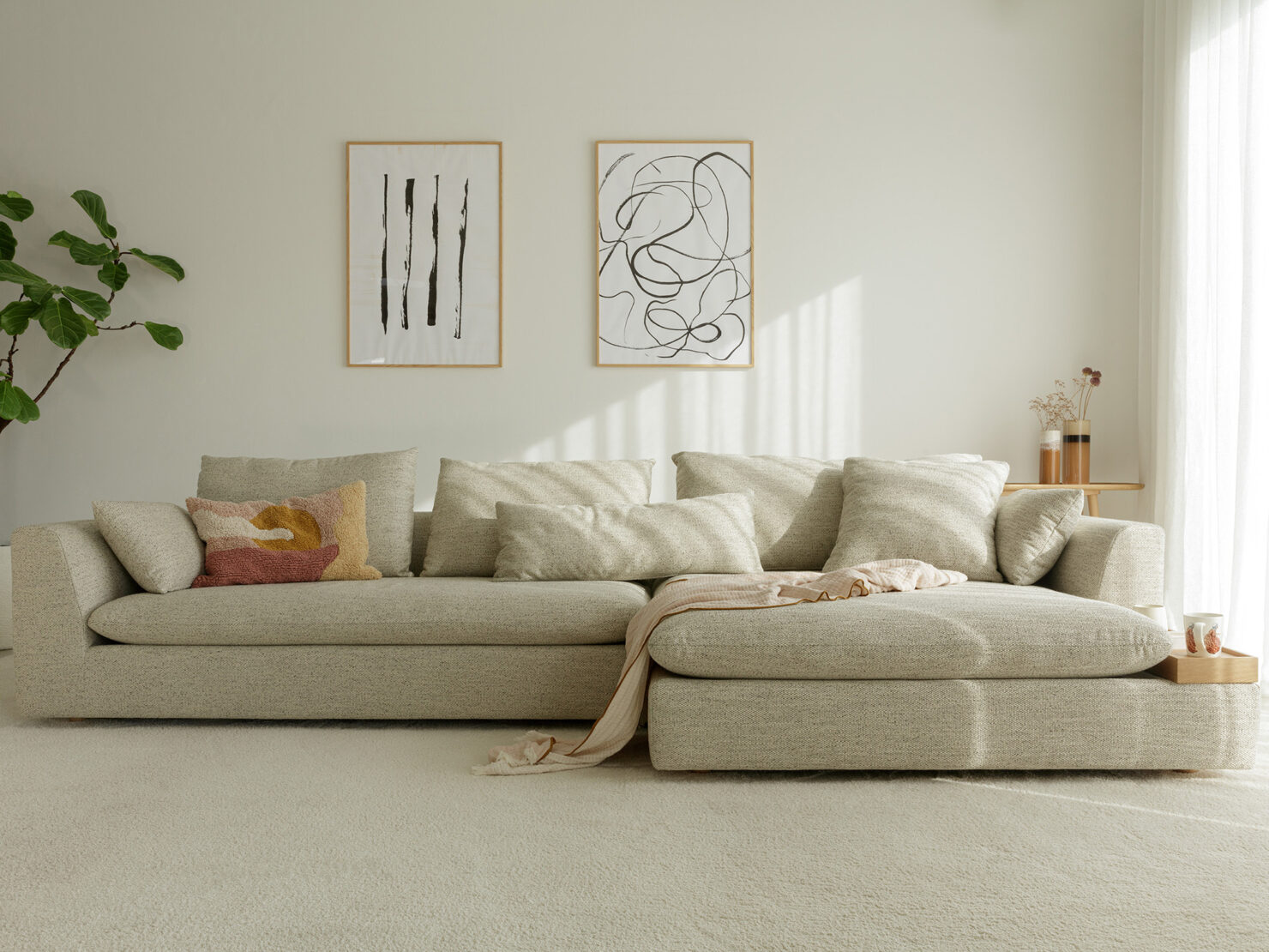 acheter Canapé d'angle tissu texturé beige Monaco - 334x84x108x165cm - FRANCE CANAPÉ ®
