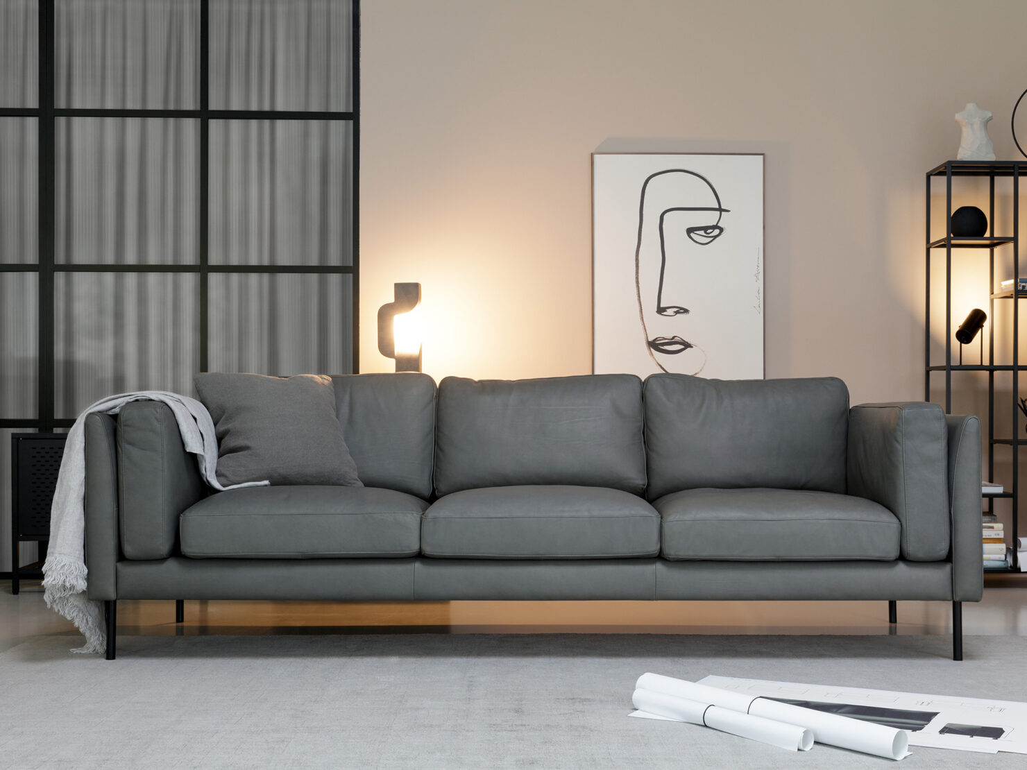 acheter Canapé 3,5 places cuir grey Saint-Tropez - 241x98x80cm - FRANCE CANAPÉ ®