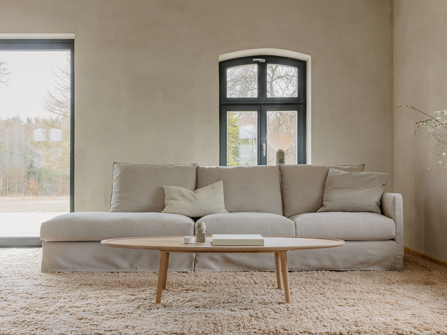 acheter Canapé 4 places tissu uni beige SEVRES - 301x103x94/47cm - FRANCE CANAPÉ ®