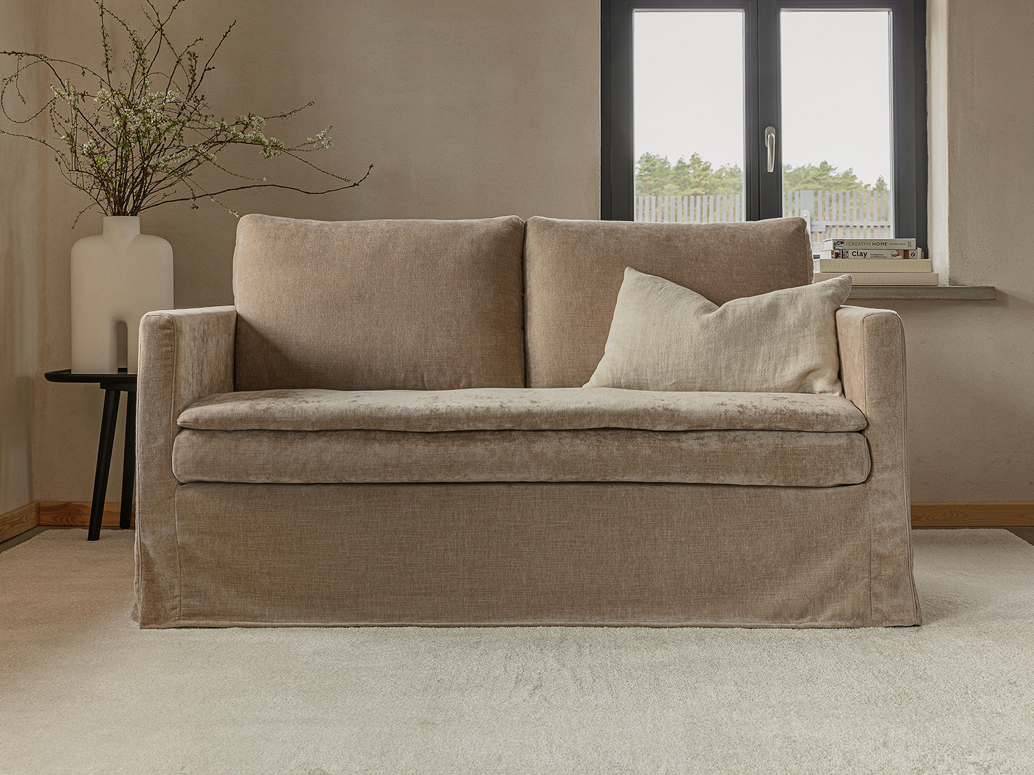 acheter Canapé 2 places tissu uni 6 cream La Rochelle - 156 x 92 x 82cm - FRANCE CANAPÉ ®